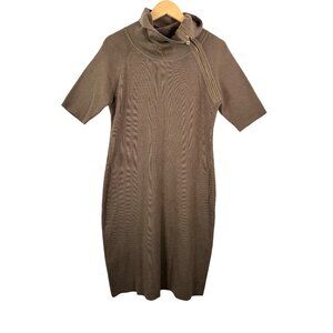 Calvin Klein turtle neck zipper detail knit sheath dress tan‎ sz L